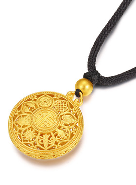 越南沙金八宝罗盘富贵镂空莲花吊坠黄铜镀金古法福字莲花爆款项链