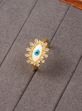 欧美风仿金镶锆恶魔之眼开口指环跨境越南沙金戒指设计感饰品