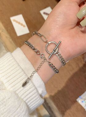 韩版简约复古小熊链条手链女新款小众设计百搭精致朋克手饰品潮