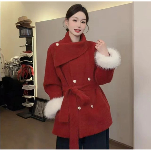 韩系仿水貂绒针织衫女2025冬季新款慵懒风精致百搭高级感毛衣