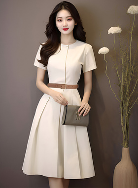 2025夏季新款女装时尚穿搭韩版短袖连衣裙收腰小个子显瘦女生衣服