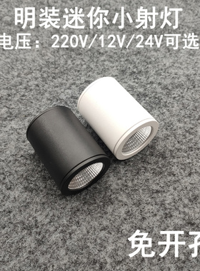 220V12V24伏明装吸顶迷你led小射灯3W5W免开孔酒柜展柜小筒灯黑色