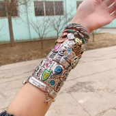 原创复古滴釉字母爱心弹力手镯设计款 夸张S9现货 小众气质流行个性