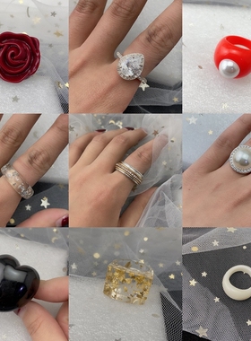 树脂花朵金箔戒指简约欧美风格