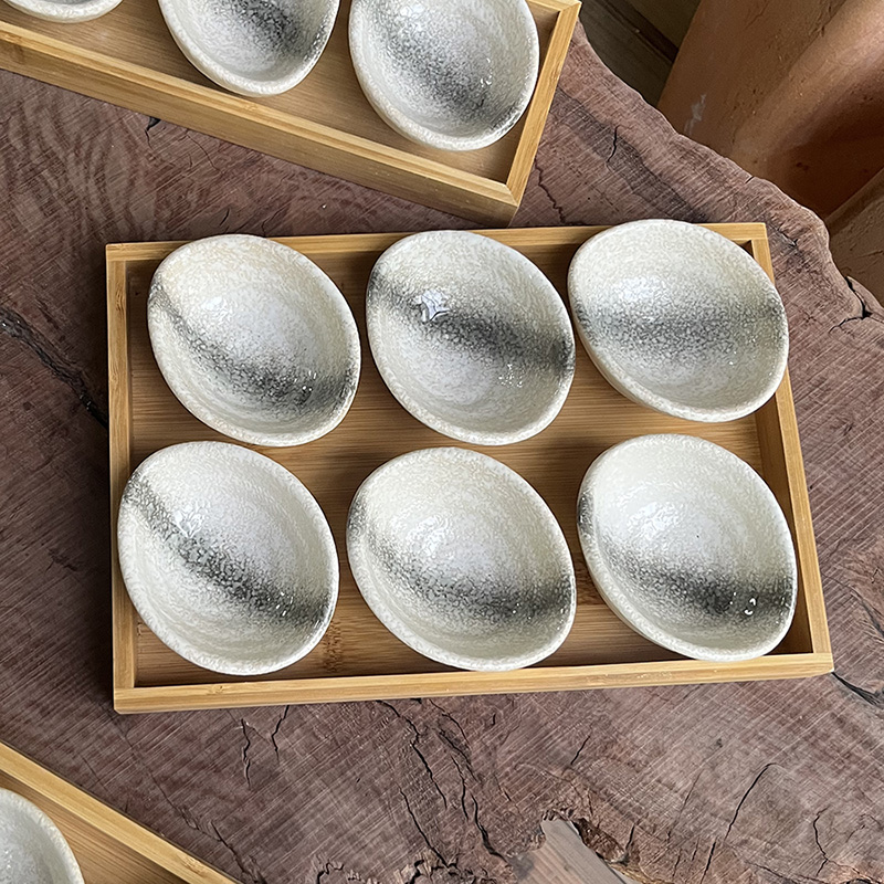 粗陶酱料调味碟带托盘套装