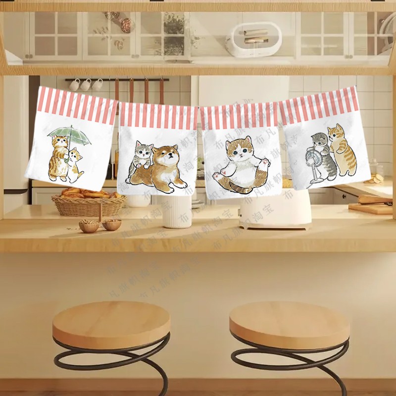 卡通猫咪吊旗隔断帘厨房挂布帘