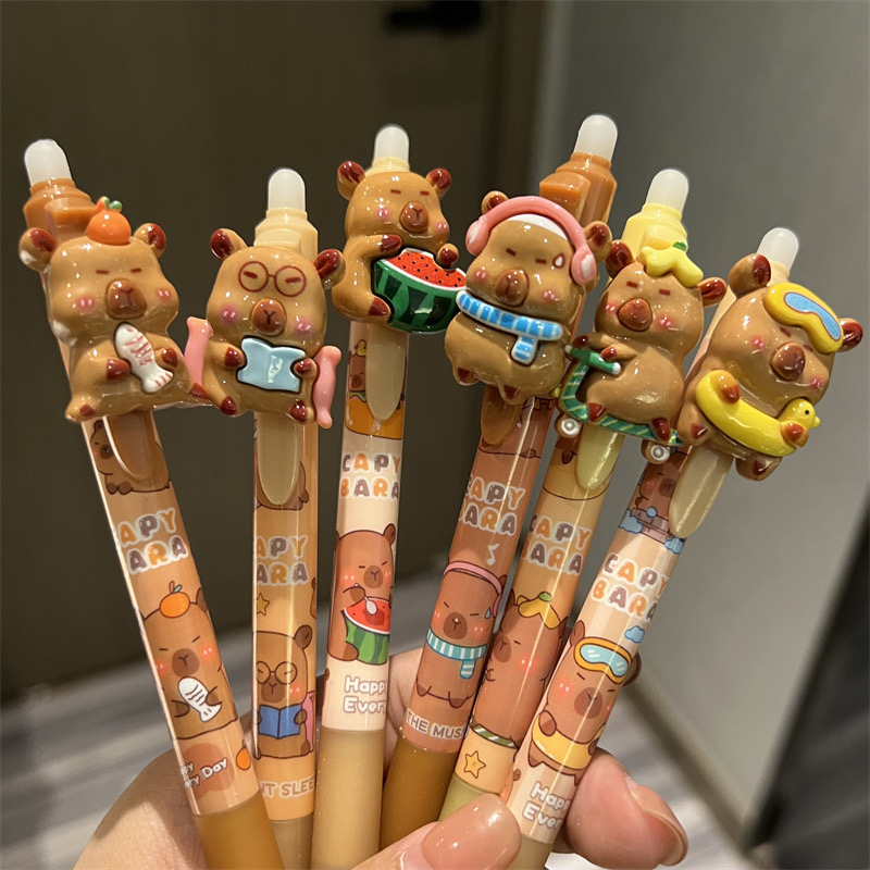 卡皮巴拉按动可擦笔ins风热可擦蓝色速干st头蓝笔高颜值少女心笔