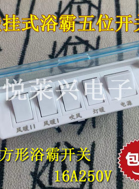 壁挂式通用浴霸开关 16A大功率5开取暖器防水开关 五联五开面板