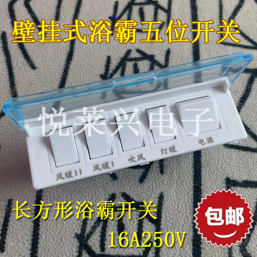壁挂式通用浴霸开关 16A大功率5开取暖器防水开关 五联五开面板
