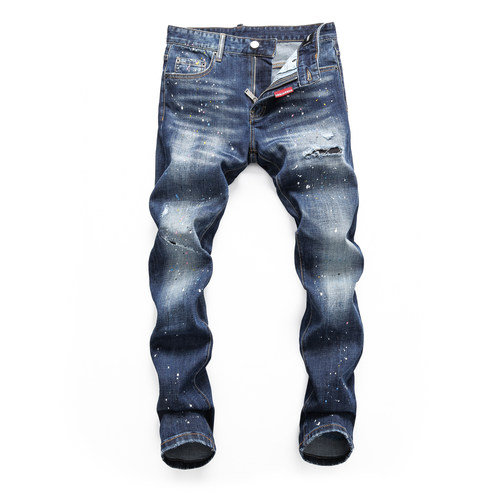 D2JEANS深蓝水洗泼墨牛仔裤男