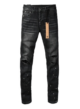 KSUBI JEANS 新款美式潮牌黑灰色磨白水洗膝盖刀割破洞修身牛仔裤