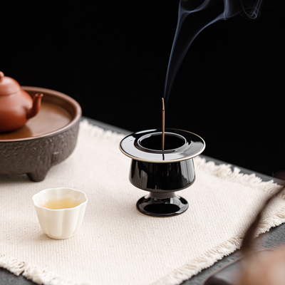 三点水禅黑釉小香炉茶道香炉