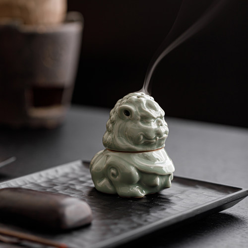 三点水蕉月色狮子香炉盘香炉