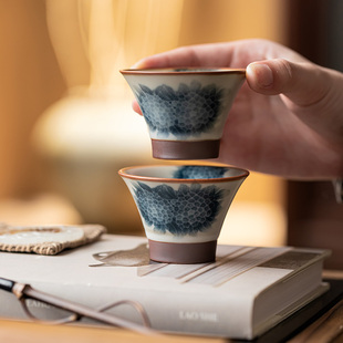 三点水汝窑开片茶杯陶瓷宽口主人杯品茗杯家用喝茶杯功夫茶具单杯