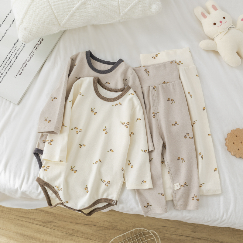 婴儿包屁衣打底哈衣裤子两件套男女宝宝秋冬季棉质家居服儿童套装