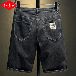 Leehom黑色牛仔短裤男2026新款五分裤男士新款牛仔裤休闲中裤男款