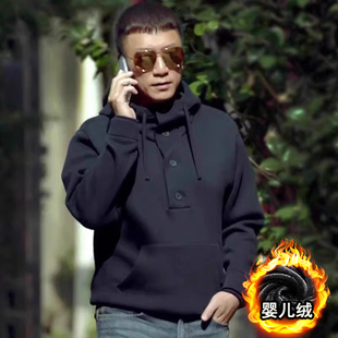 【孙红雷同款】Leehom冬季黑色潮牌明星加绒保暖连帽卫衣男外套