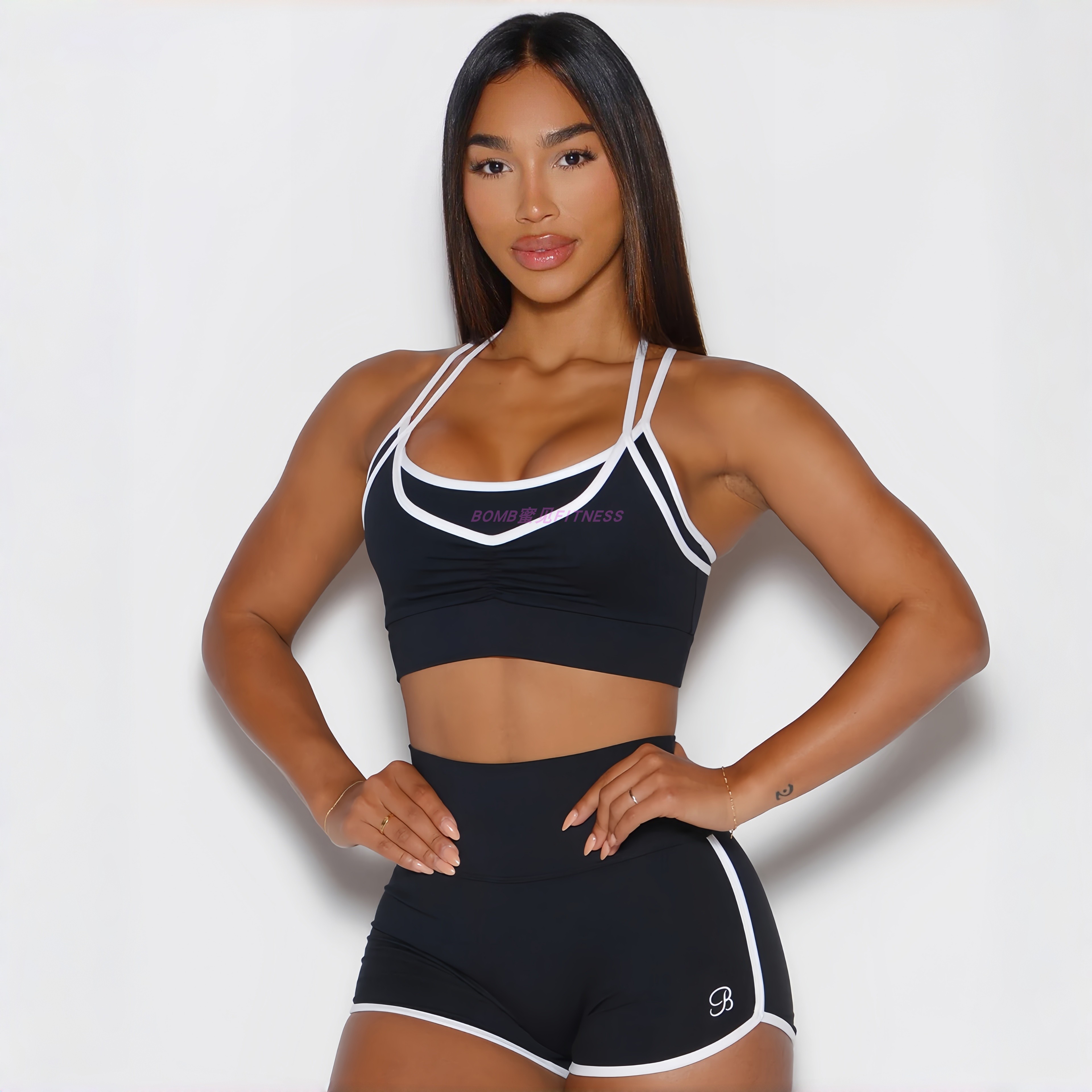 Bombshell健身短裤文胸撞色套装