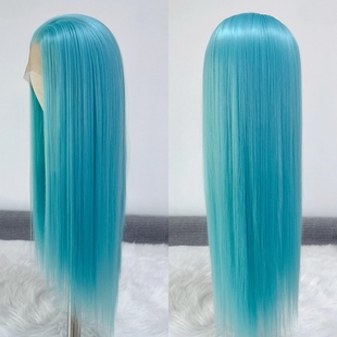 王昭君 冰蓝色假发长直发13x4手钩蕾丝高温化纤假发全头套万用cos