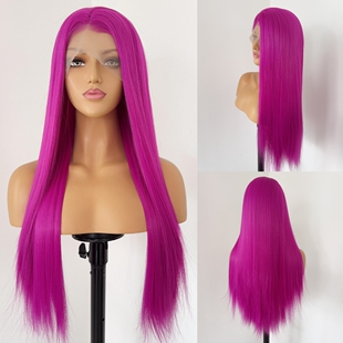 紫堂幻 玫红色假发万用cos高温丝手钩蕾丝假发全头套长直发 碧琪