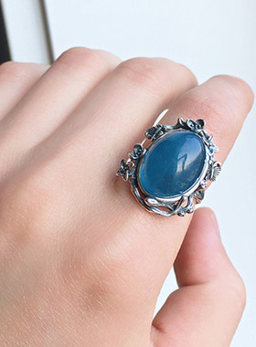 捡漏戒指镶嵌原石天然海蓝宝