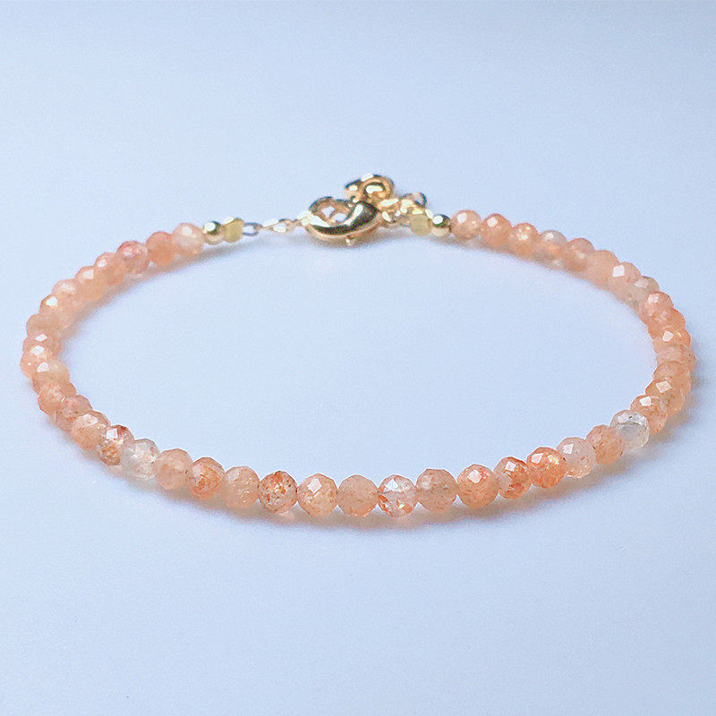 天然草莓晶手链女简约极细金太阳石手串迷你小珠刻面高颜值礼物