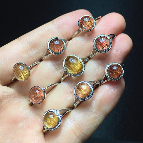 天然金发晶戒指红发晶戒指活口