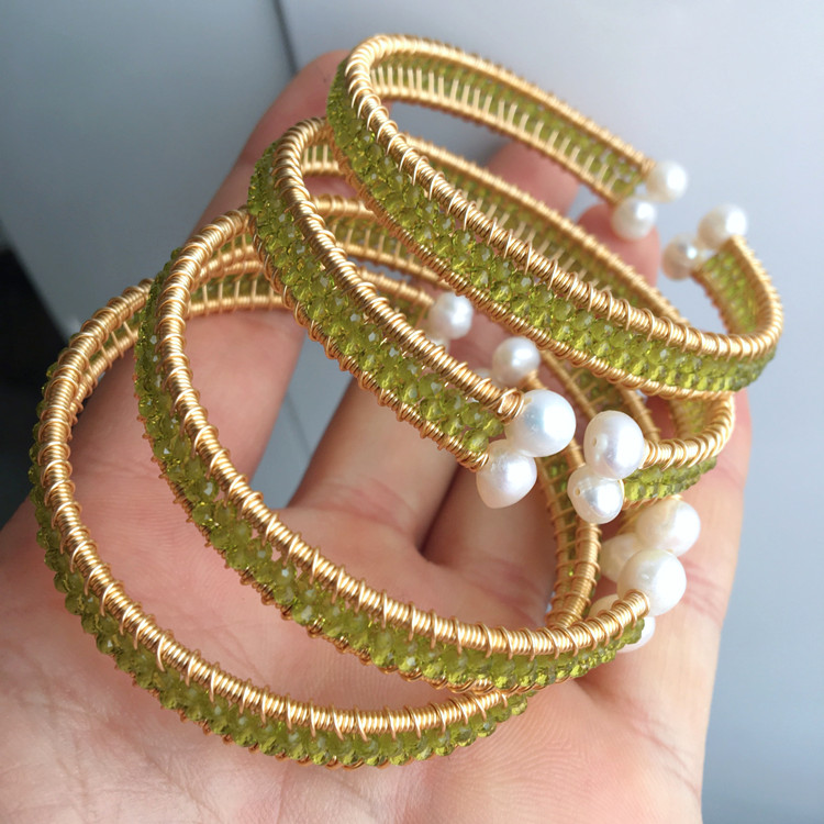 捡漏天然橄榄石包金绿色水晶手链