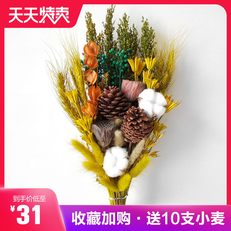 干花松果棉花尤加利叶干花北欧风家居装饰摆件ins小清新壁挂花束 月都巷