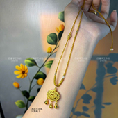 原创手工编细款 高级项链复古调节直接穿金锁骨扣头吊坠百搭饰品