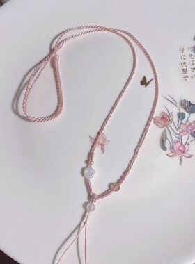 纯手工编织细款项链绳翡翠佛公和田玉高端吊坠挂绳粉色绳子女