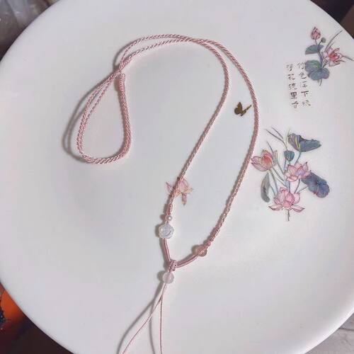 纯手工编织细款项链绳翡翠佛公和田玉高端吊坠挂绳粉色绳子女