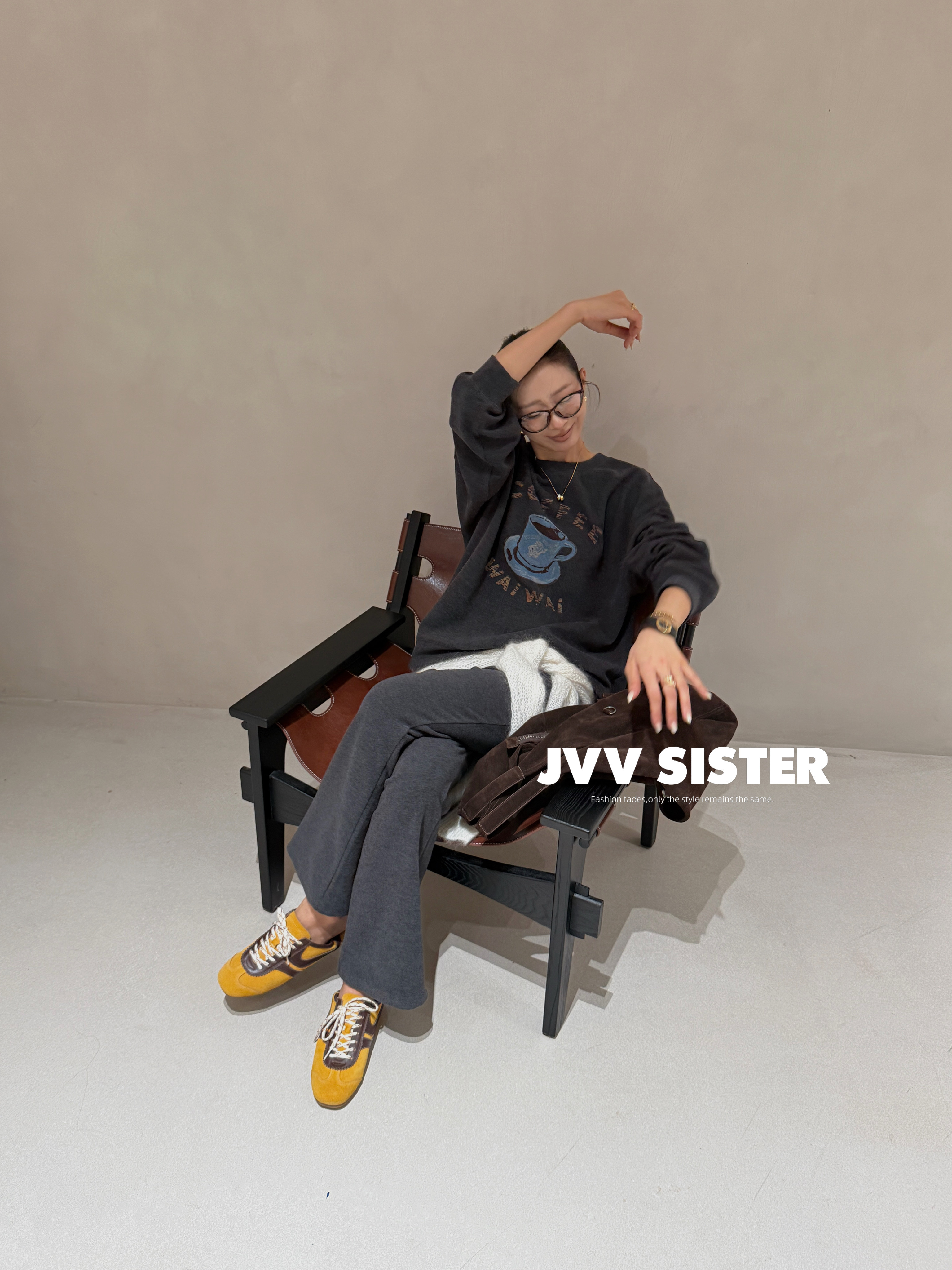 JVV美式复古宽松休闲百搭卫衣+微叭卫裤套装91520