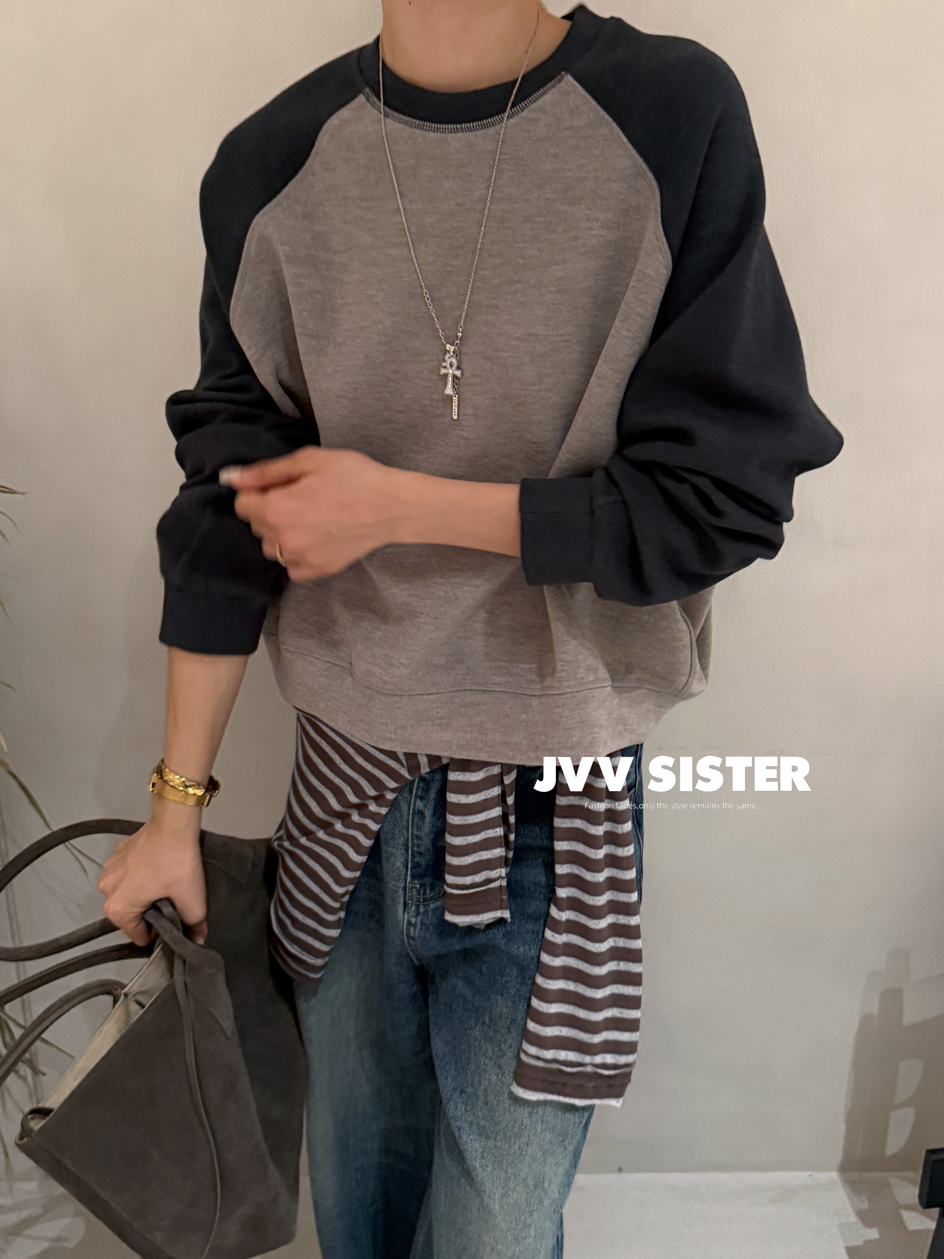 JVV美式复古2026秋冬新品拼色卫衣73125