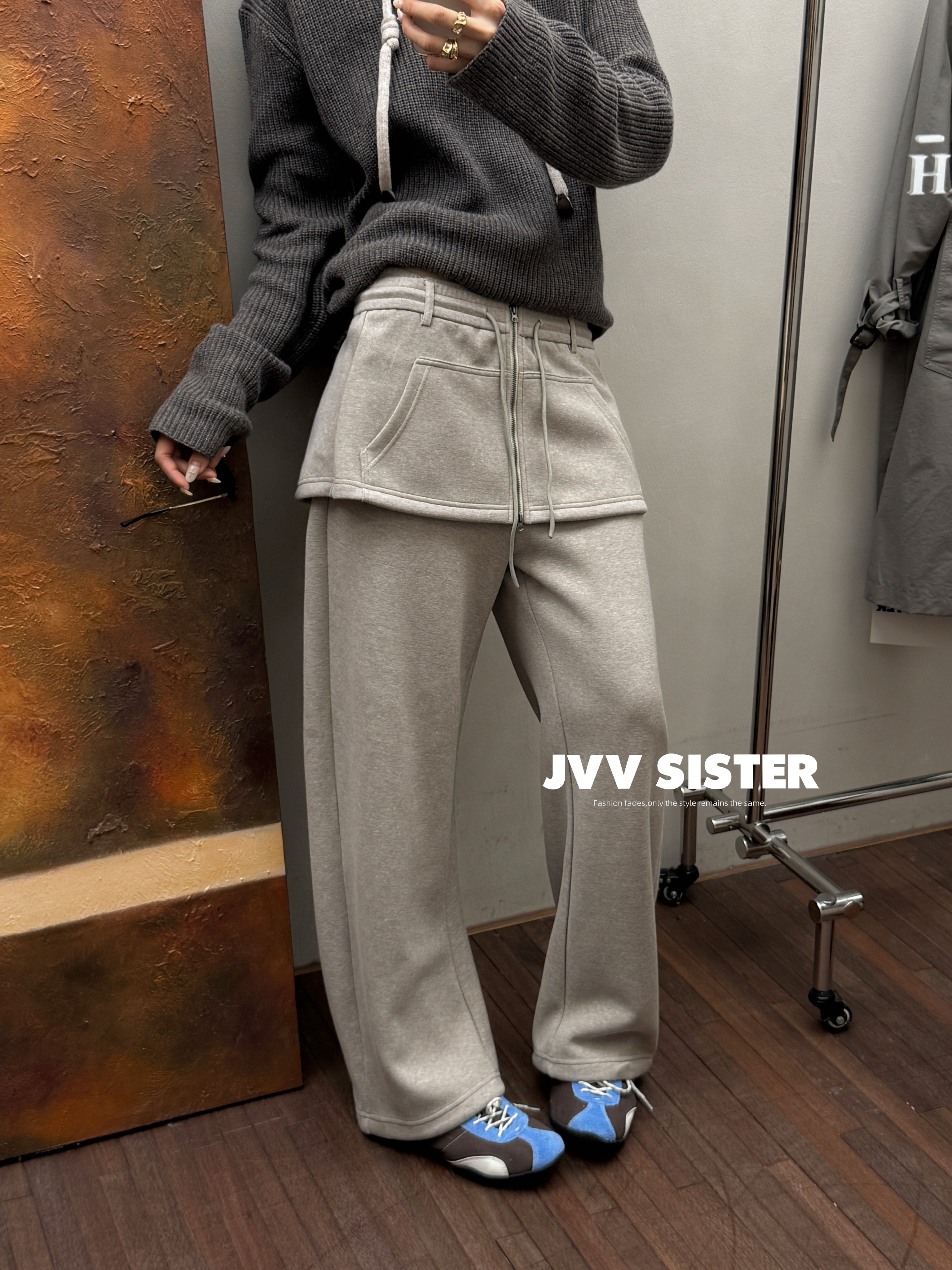 JVV秋冬新款百搭显瘦休闲裤女宽松直筒阔腿裤女73062