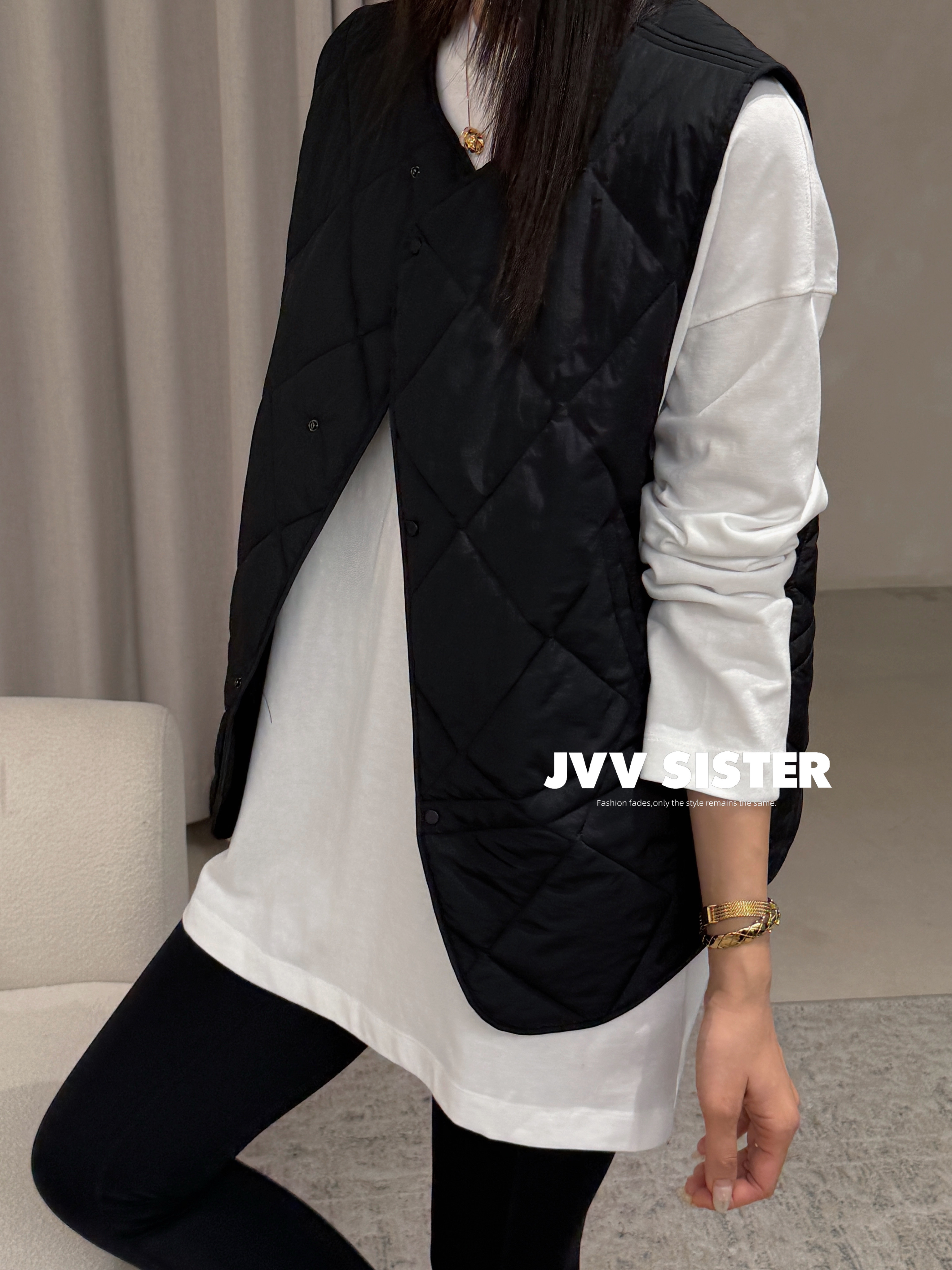 JVV美式复古宽松休闲百搭上衣女2026秋冬新款上衣女马甲72958
