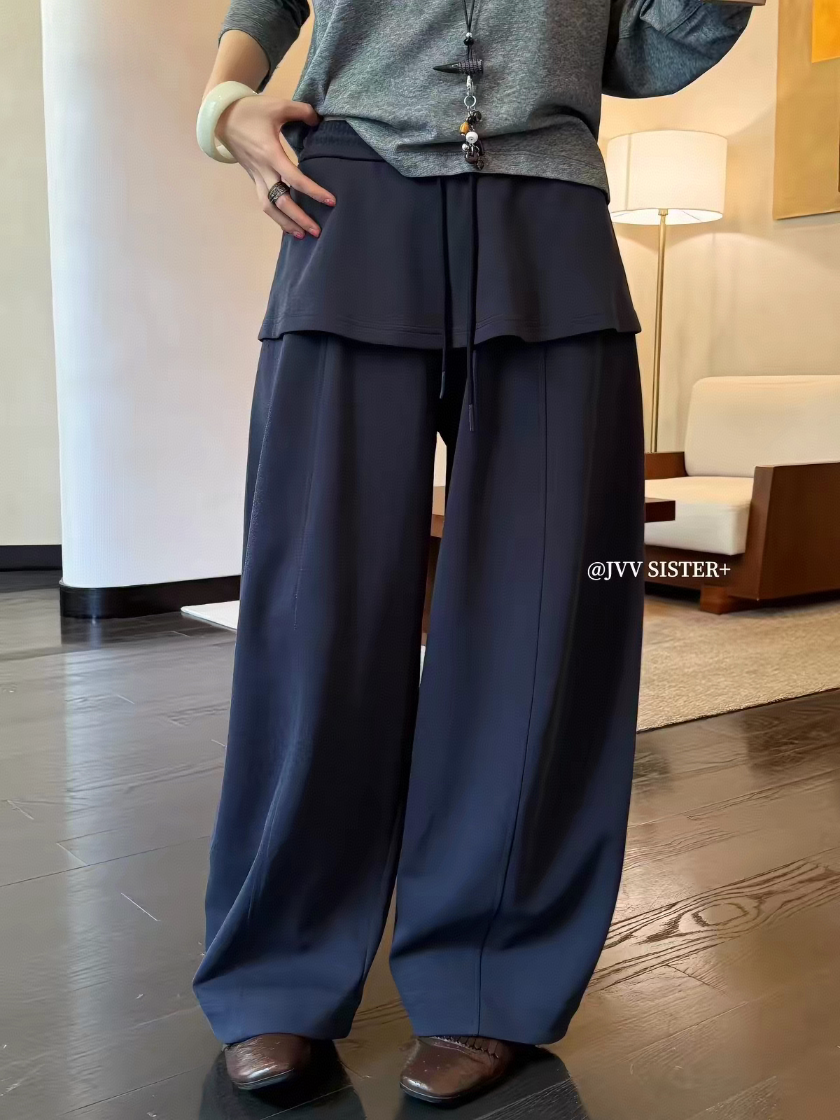JVVSISTER韩版宽松休闲百搭显瘦屁帘阔腿裤女2026秋冬新款长裤女
