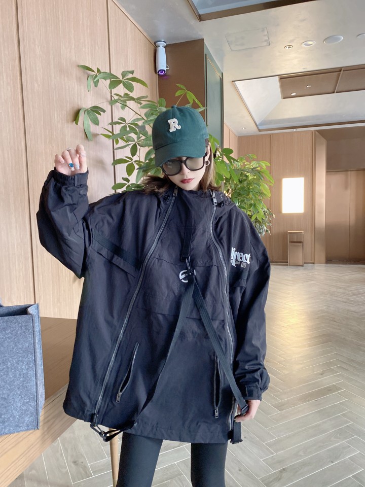 工装风衣女刺绣斜拉链上衣潮