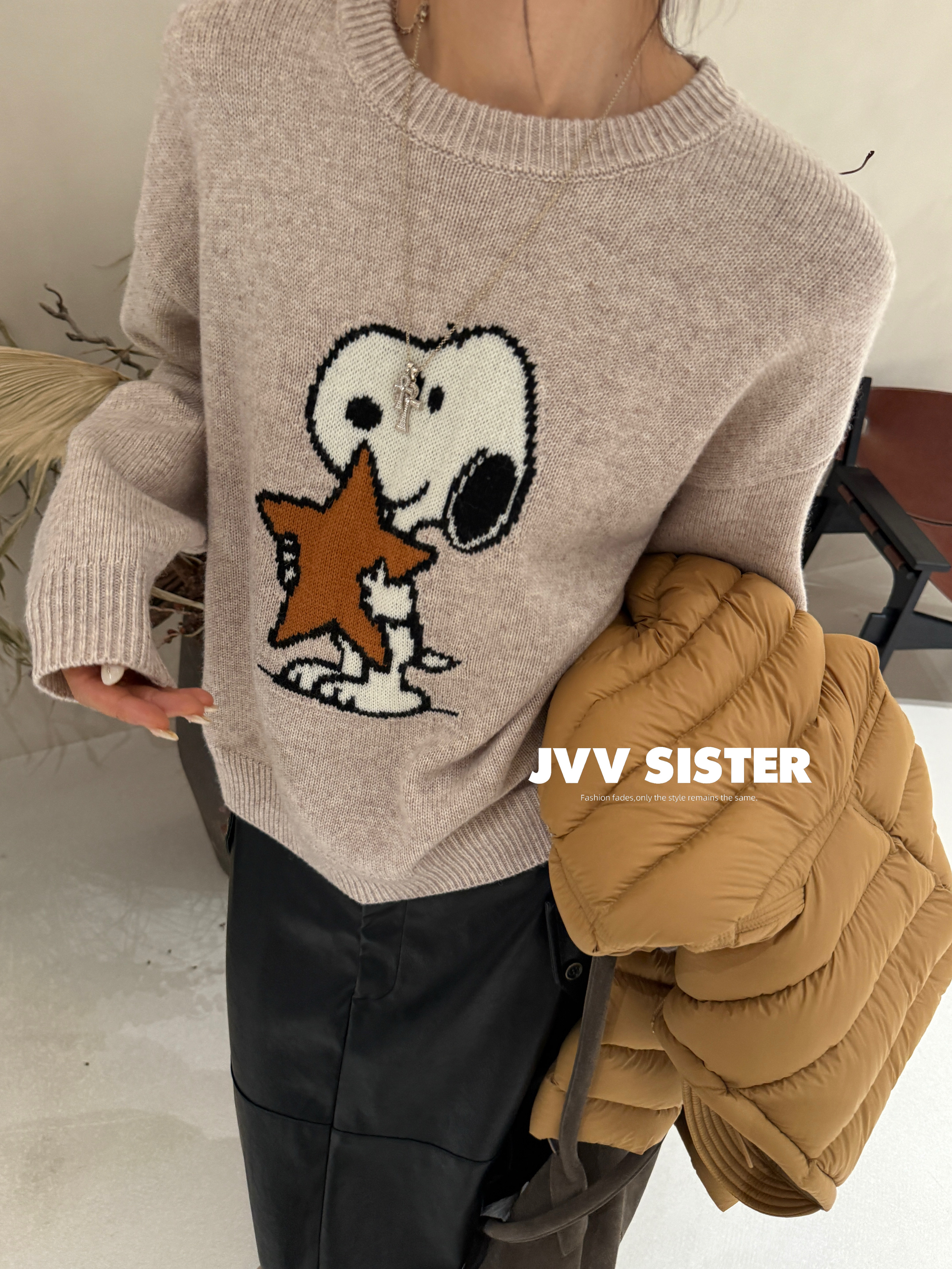 JVV美式复古宽松休闲百搭上衣女2026秋冬新款毛衣女01369