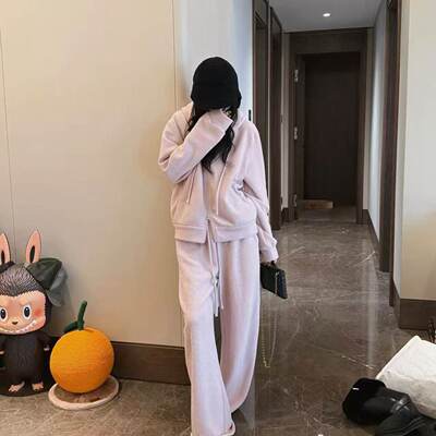 JVV时尚百搭宽松休闲连帽卫衣外套套装女2026秋冬新款外套37101