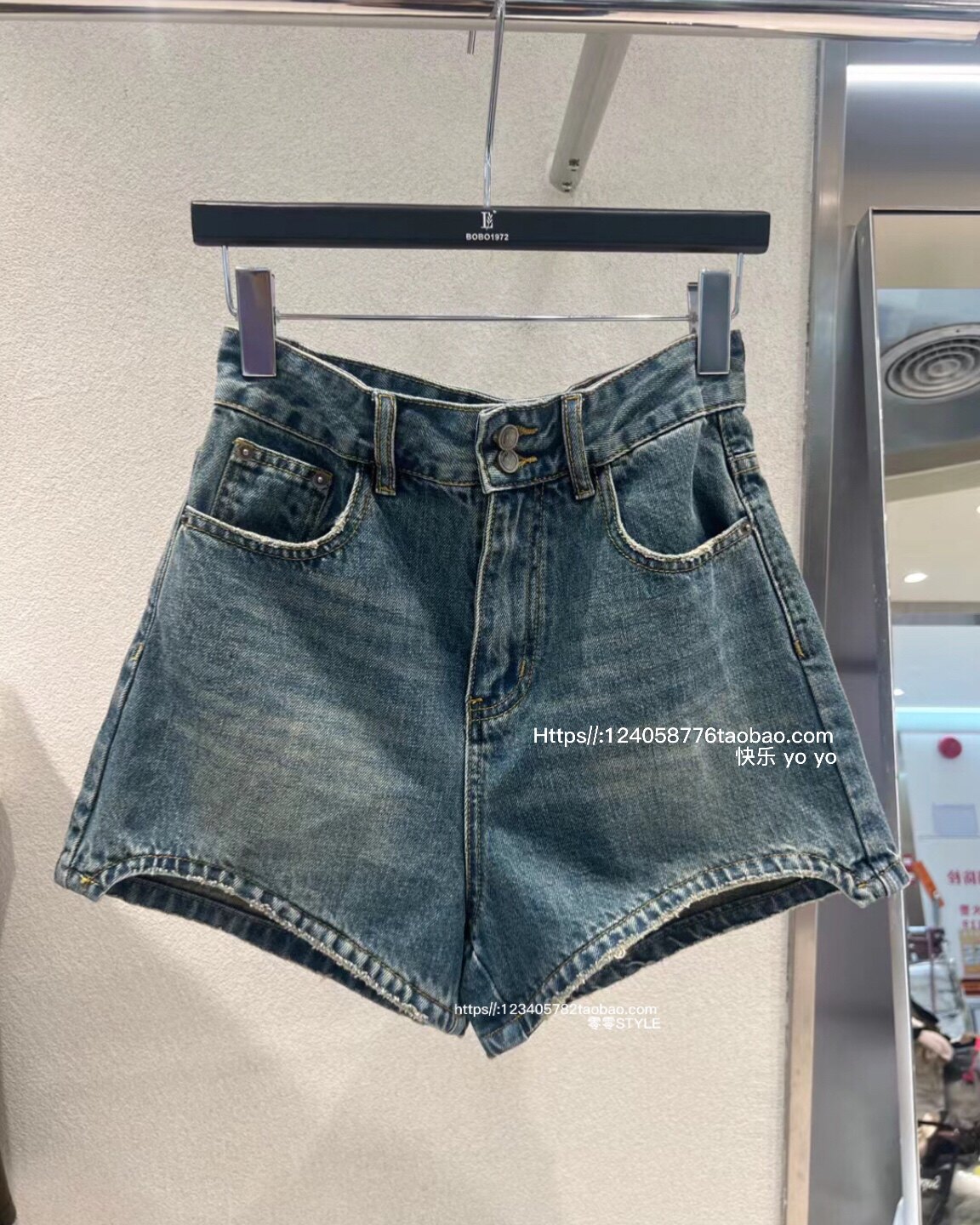 欧货bobo1972夏装牛仔短裤重工洗水高腰百搭直筒四分裤新款