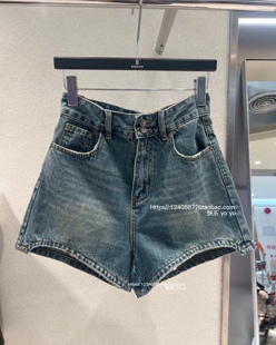 新款 重工洗水高腰百搭直筒四分裤 牛仔短裤 欧货bobo1972夏装
