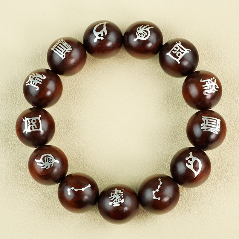 天然印度小叶紫檀镶银佛珠手串18mm