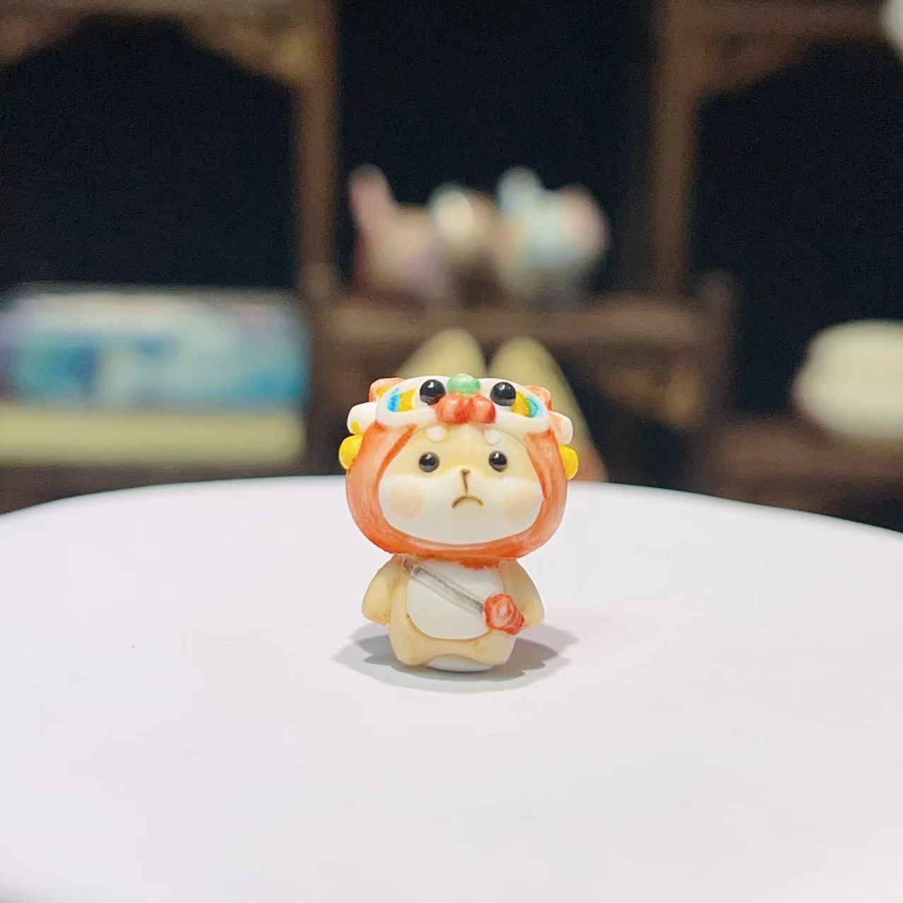 文玩鹿角雕刻根付醒狮帽小柴犬可爱文玩配饰手串手持搭配DIY配饰