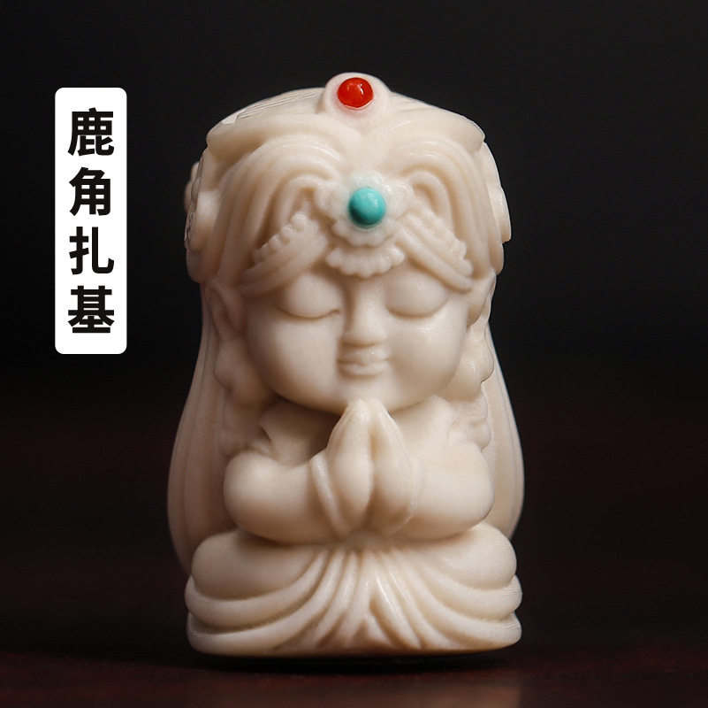 鹿角雕刻扎基拉姆手工配饰吊坠挂件文玩佛珠菩提手串配件diy饰品