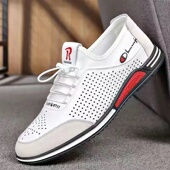 软底防滑一脚蹬懒人鞋 夏季 男韩版 百搭休闲小白鞋 新款 镂空透气皮鞋