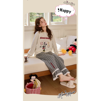 Disney/迪士尼秋冬季套头长袖长裤带胸垫睡衣简约休闲家居服0204