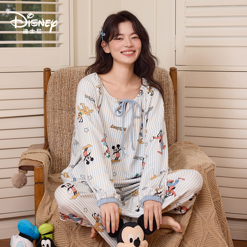 Disney/迪士尼秋冬季套头长袖长裤带胸垫睡衣简约休闲家居服0249