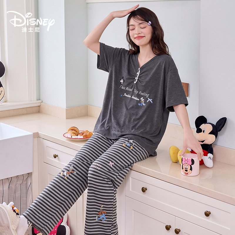 Disney/迪士尼天丝莱赛尔夏季短袖长裤韩版复古简约家居服0464