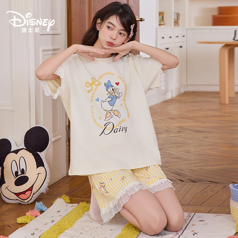 Disney/迪士尼夏季短袖短裤纯棉带胸垫卡通动漫女大码家居服0317